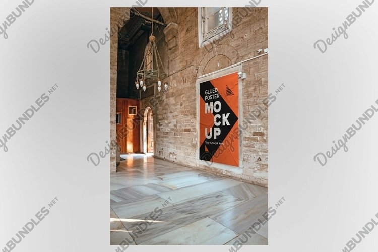 Poster Mockup with Glued, Wrinkled & Crumpled Paper Effect example image 1