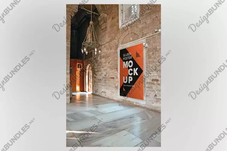 Poster Mockup with Glued, Wrinkled & Crumpled Paper Effect