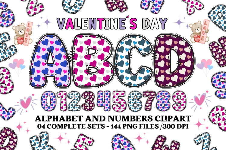 Valentine Alphabet Clip Art, valentines day letters doodle