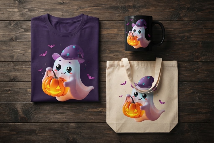 Kawaii Ghost with Pumpkin PNG | Cute Halloween Clipart