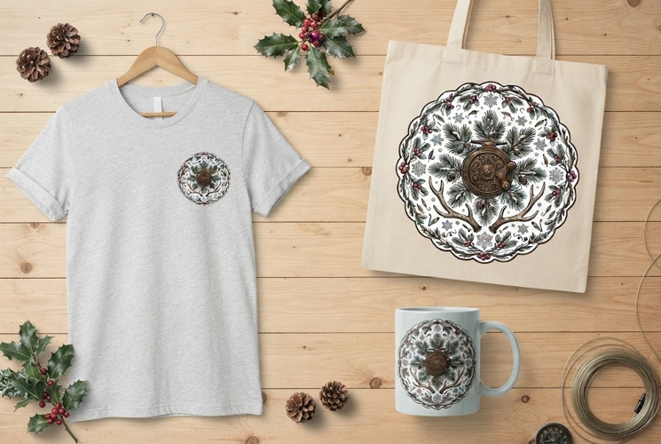 Rustic Fishing Reel Mandala Christmas Art