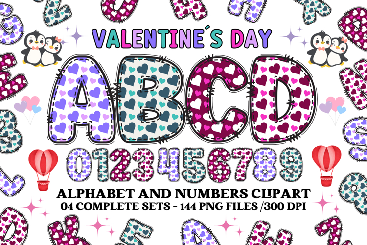 Valentine Alphabet Clip Art, valentines day letters doodle