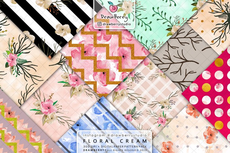 Floral Digital Paper Background DP049 example image 1