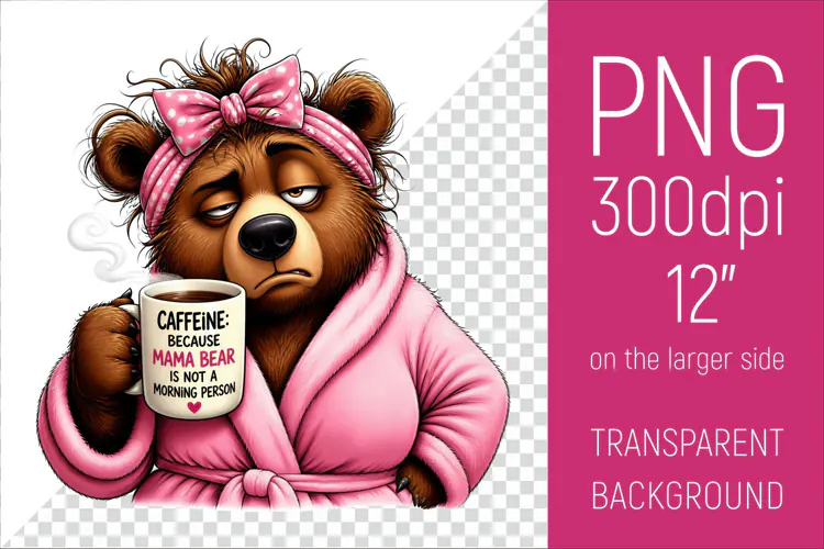 Funny Morning Coffee Mama Bear |Cute Coffee Lover Clipart