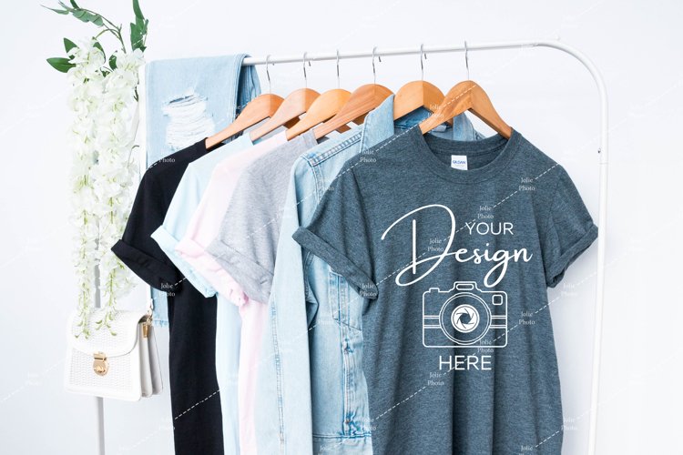 Gildan 64000 Mockup Softstyle Dark Heather Grey T-shirt example image 1