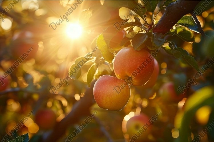 Golden hour apples on tree