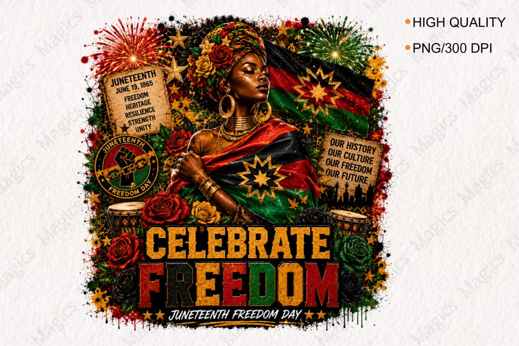 Celebrate Freedom Juneteenth PNG Design for African American