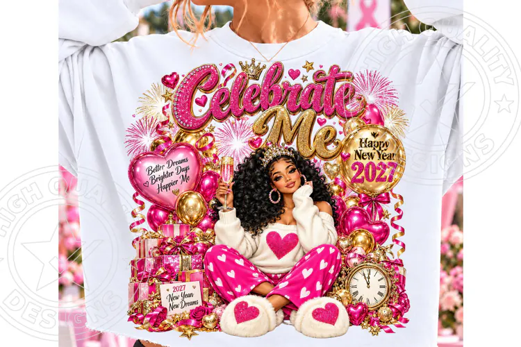 Celebrate Me New Year 2027 PNG | Pink Gold Glam Inspirationa