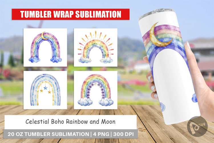 Celestial Rainbow Moon Tumbler