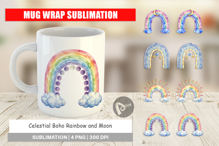 Celestial Rainbow Moon Mug Wrap