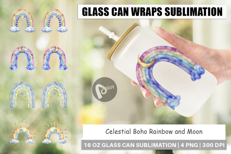 Celestial Rainbow Moon Glass Can