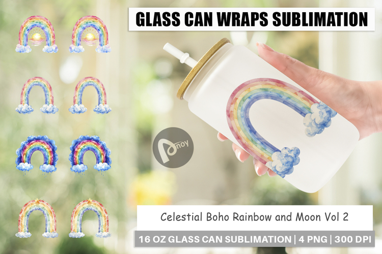 Celestial Rainbow Moon Glass Can