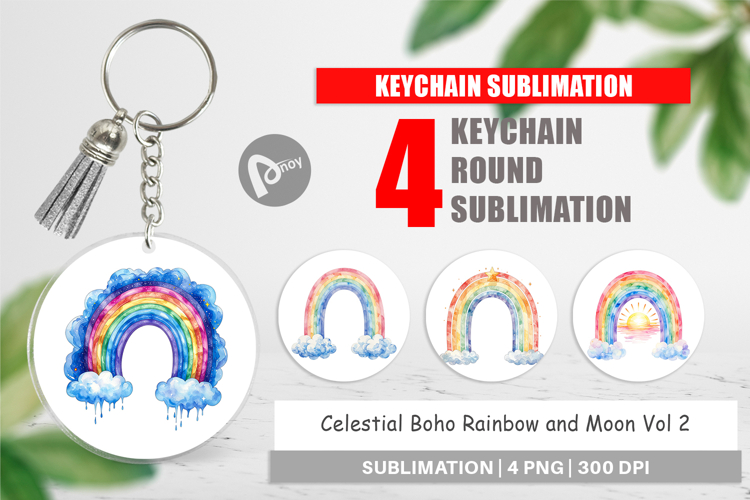 Celestial Rainbow Moon Keychain