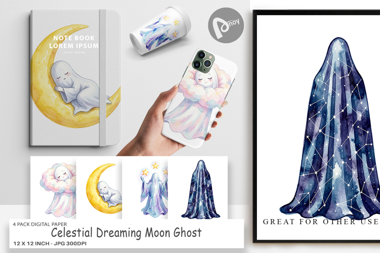 Celestial Moon Ghost Digital Paper