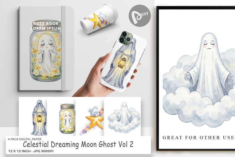 Celestial Moon Ghost Digital Paper