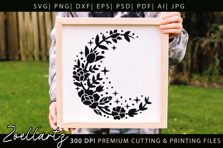 Celestial Moon SVG Cut File Floral Moon Mandala Silhouette