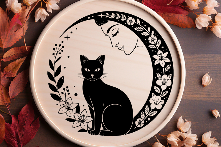 Celestial Floral Moon lady and cat