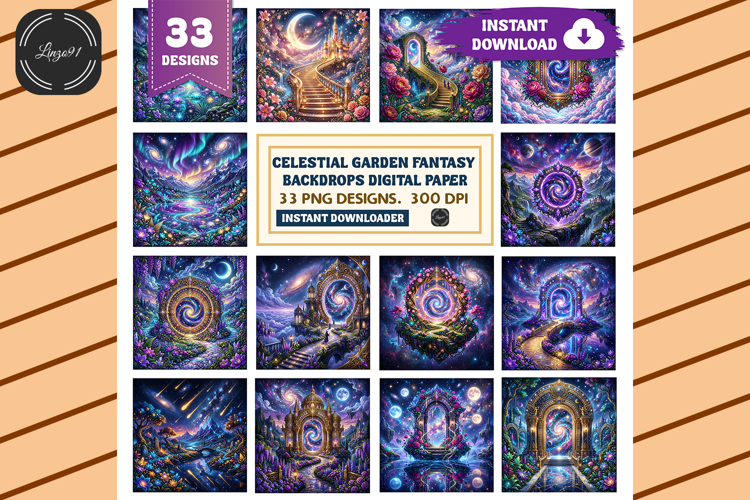 Celestial Garden Fantasy Backdrops Digital Paper