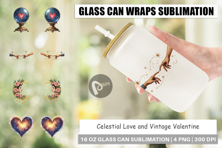 Celestial Vintage Valentine Glass Can