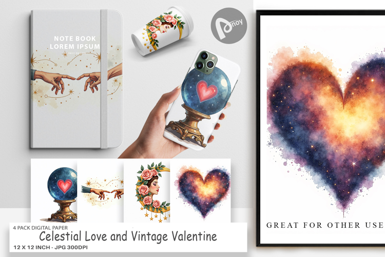 Celestial Vintage Valentine Digital Paper