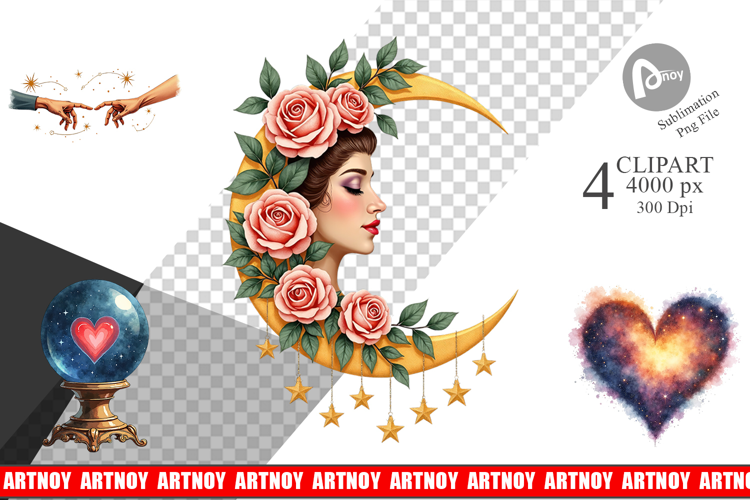 Celestial Vintage Valentine Clipart