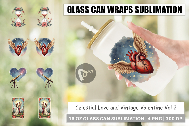 Celestial Vintage Valentine Glass Can