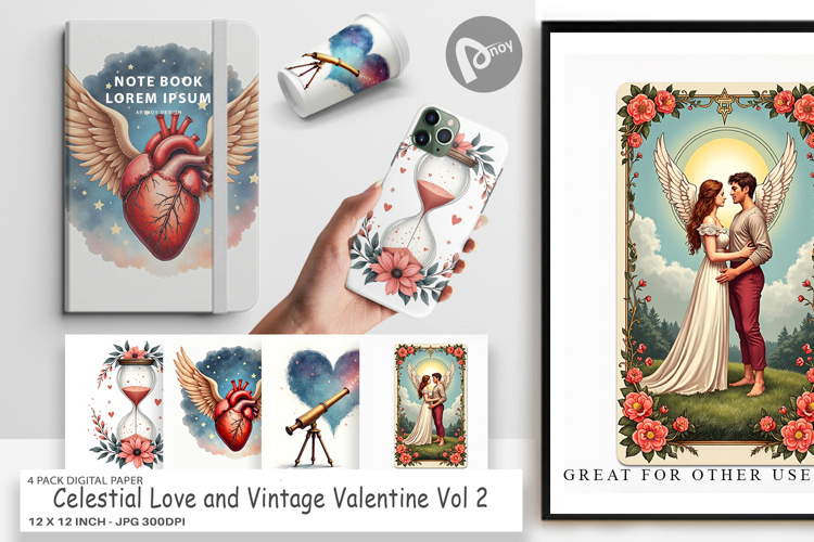 Celestial Vintage Valentine Digital Paper