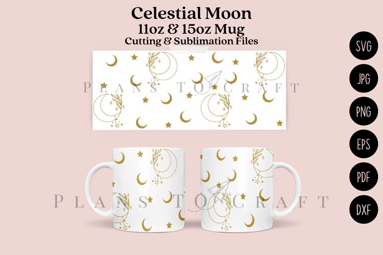 celestial moon coffee glass wrap svg glass mug svg presized for 11oz and 15oz glass ready to cut and sublimation files