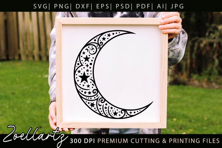 Celestial Moon SVG Cut File Floral Moon Mandala Silhouette