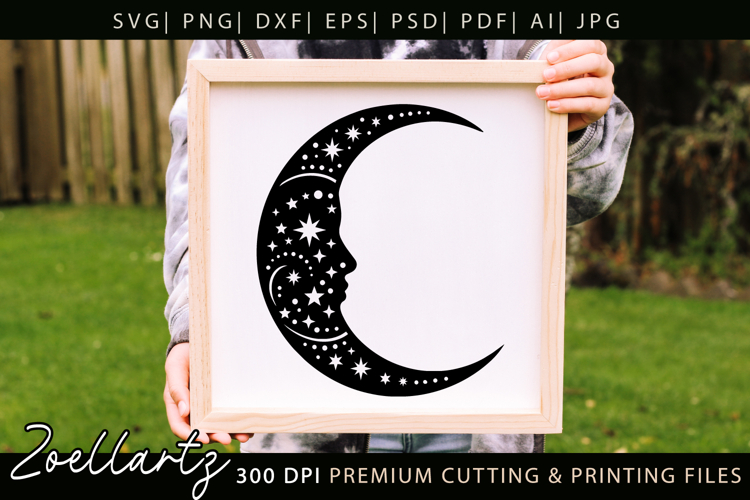 Celestial Moon SVG Cut File Floral Moon Mandala Silhouette