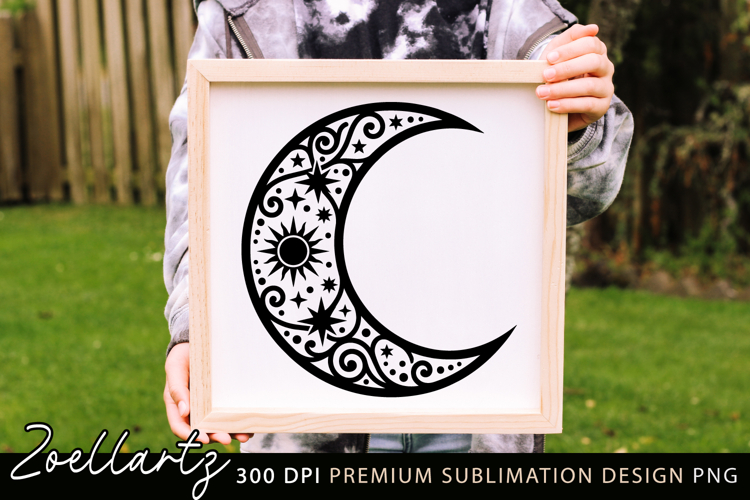 Celestial Moon SVG Cut File Floral Moon Mandala Silhouette