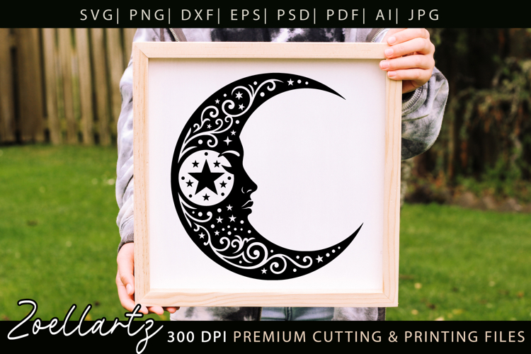 Celestial Moon SVG Cut File Floral Moon Mandala Silhouette