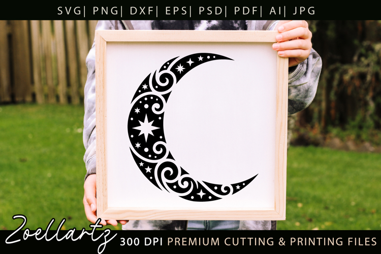 Celestial Moon SVG Cut File Floral Moon Mandala Silhouette