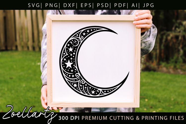 Celestial Moon SVG Cut File Floral Moon Mandala Silhouette