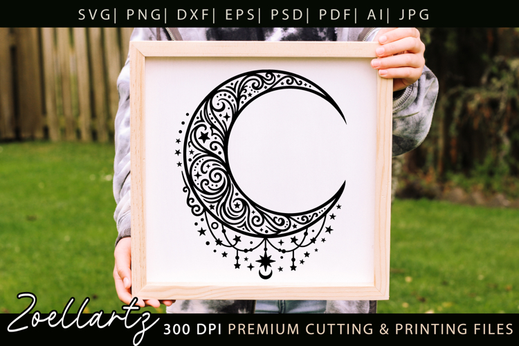 Celestial Moon SVG Cut File Floral Moon Mandala Silhouette