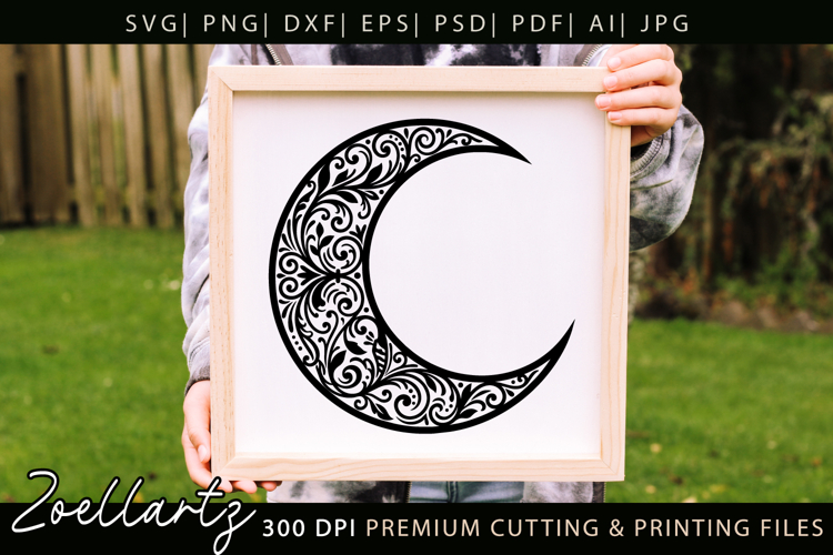 Celestial Moon SVG Cut File Floral Moon Mandala Silhouette