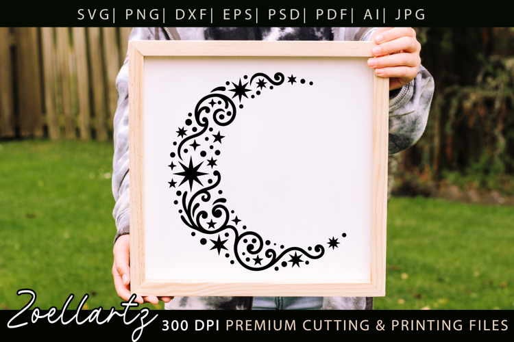 Celestial Moon SVG Cut File Floral Moon Mandala Silhouette