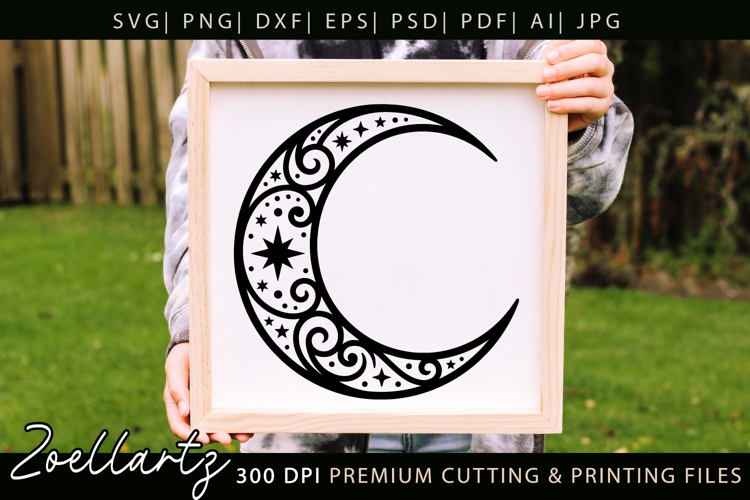 Celestial Moon SVG Cut File Floral Moon Mandala Silhouette