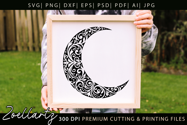 Celestial Moon SVG Cut File Floral Moon Mandala Silhouette