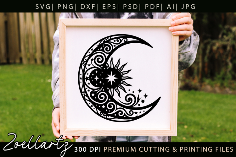 Celestial Moon Sun SVG Cut File Floral Moon Sun Silhouette