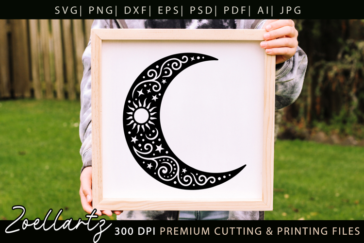 Celestial Moon SVG Cut File Floral Moon Mandala Silhouette