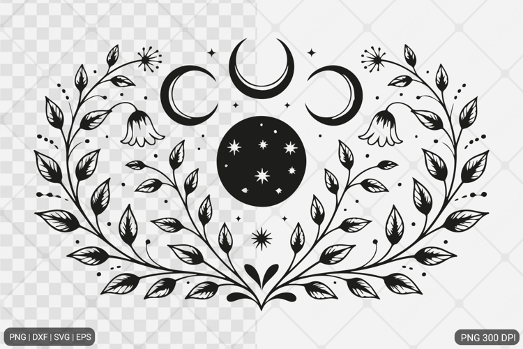 Celestial Moon Floral SVG PNG