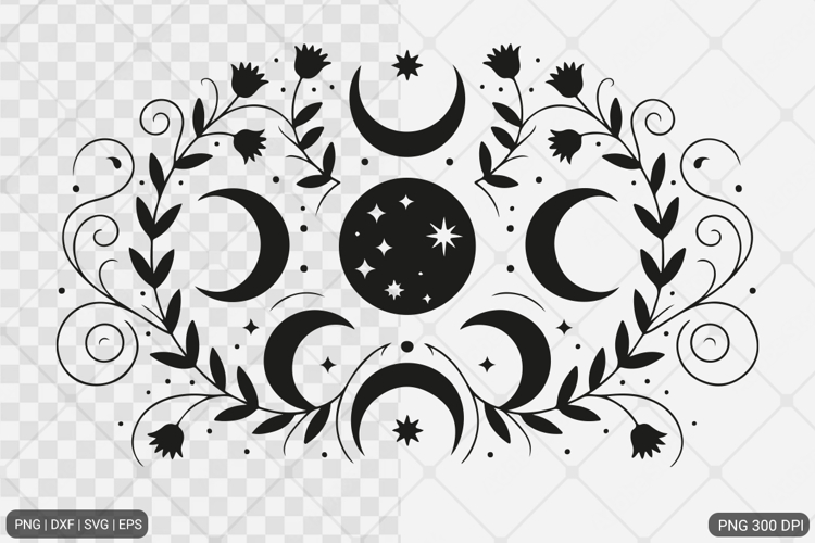 Celestial Moon Floral SVG PNG