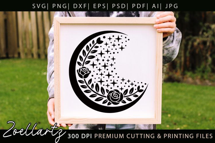 Celestial Moon SVG Cut File Floral Moon Mandala Silhouette