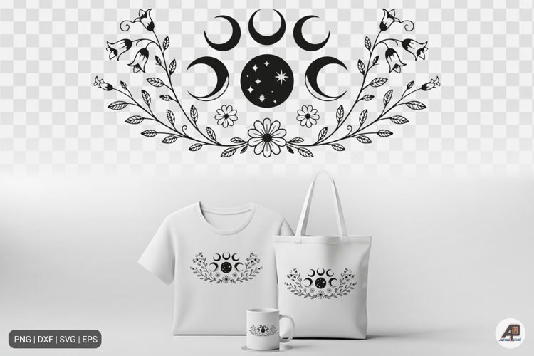 Celestial Moon Floral SVG PNG