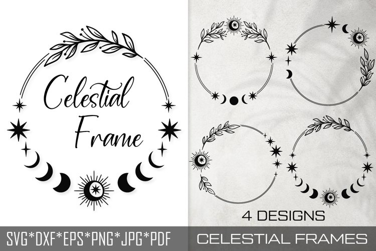 Celestial Moon Phases Frames SVG Designs| 4 Witchy Frames