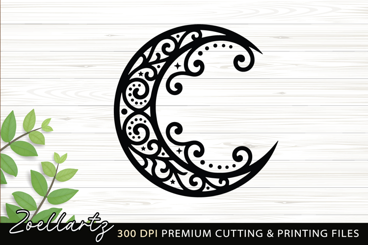 Celestial Moon SVG Cut File Floral Moon Mandala Silhouette