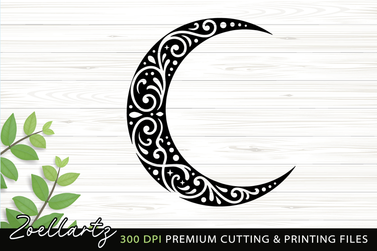 Celestial Moon SVG Cut File Floral Moon Mandala Silhouette