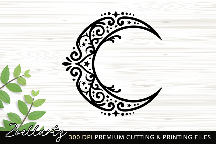 Celestial Moon SVG Cut File Floral Moon Mandala Silhouette