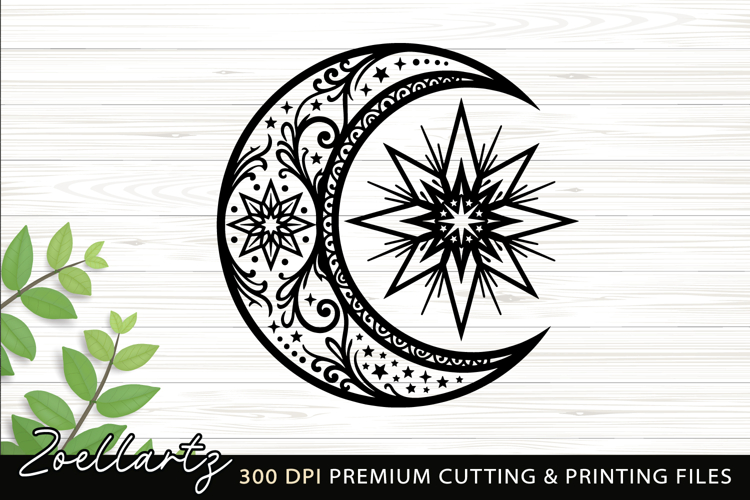 Celestial Moon SVG Cut File Floral Moon Mandala Silhouette